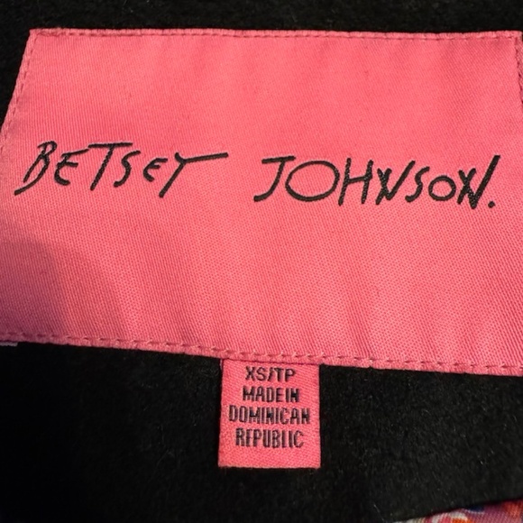 Betsey Johnson Black Wool Blend Swing Coat Jacket | Floral Rose Lining High Neck - Picture 13 of 16